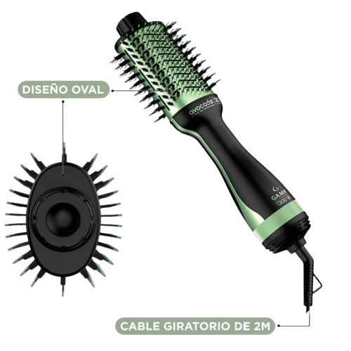 Cepillo secador de cabello Gama Avocado Power 1300W, secador de pelo con aceite de aguacate y 3 temperaturas.